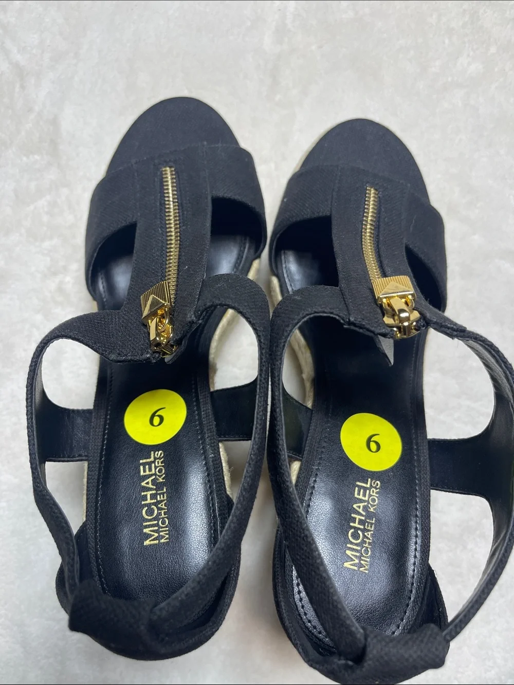Michael Kors Black Canvas Wedge Espadrilles with Front Zip Size 9